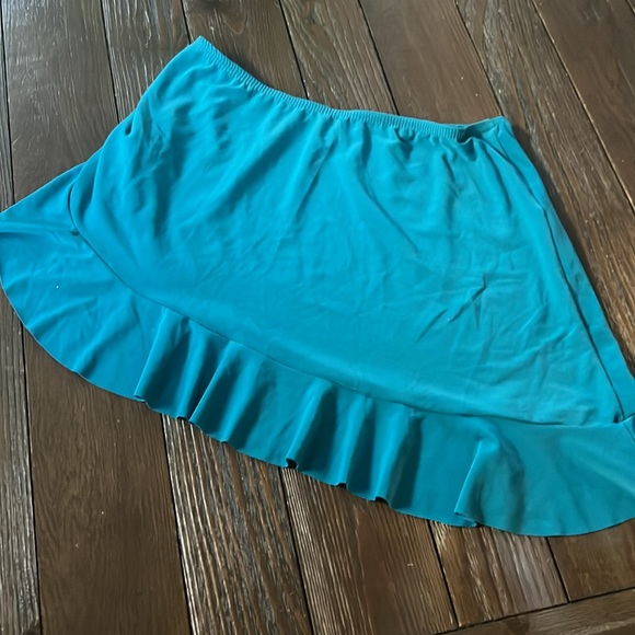 Teal elastic waist rushed side ruffl hem swim cover up - Picture 2 of 4